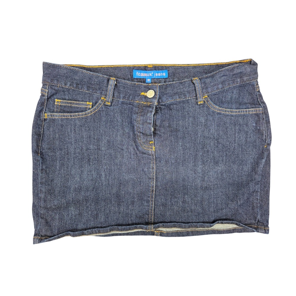 Y2K FCUK Jeans Women's Dark Wash Denim Jean Mini Skirt Size 10 Button Fly 2000s